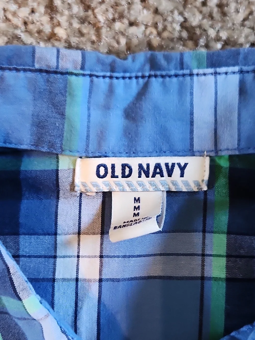Old Navy Blue & Green Plaid Short-Sleeve Button-Down Shirt